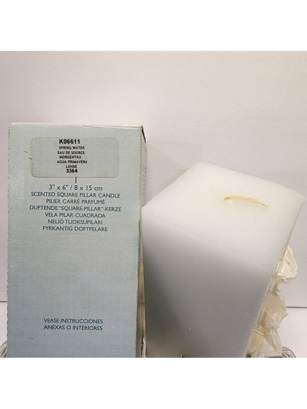 Partylite 3" x 6" Spring Water K06611 scented square pillar candle - Picture 3 of 5